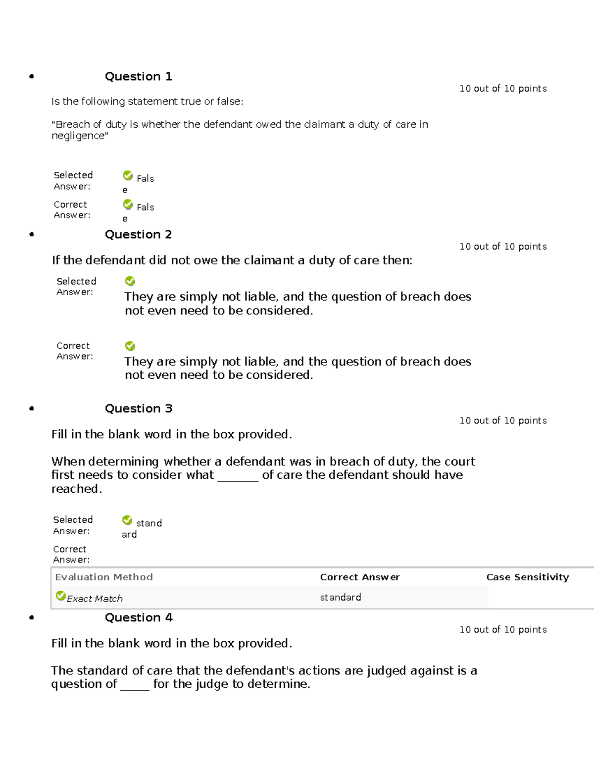 Tort Tutorial 3 - Question 1 10 Out Of 10 Points Is The Following ...