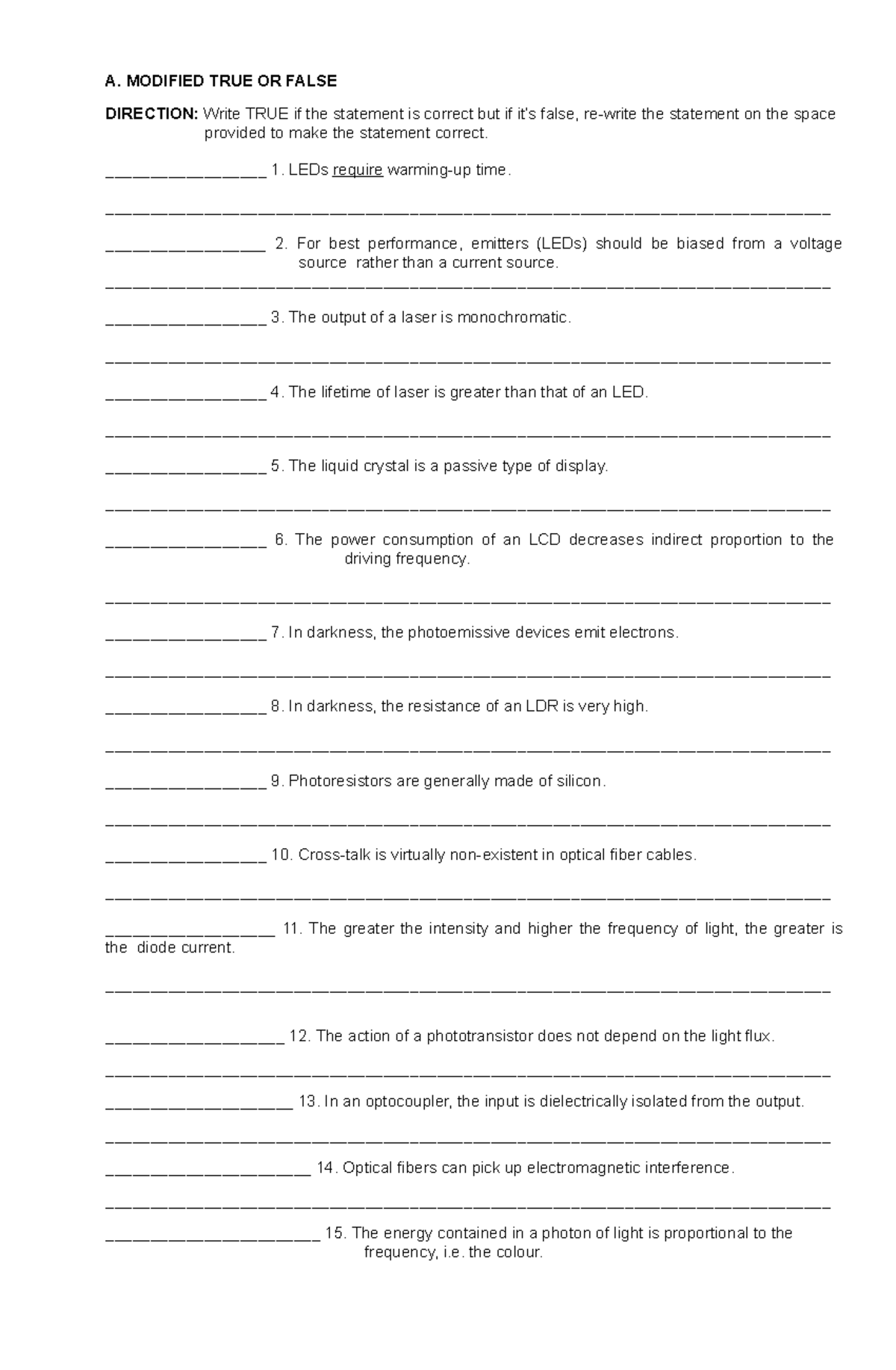 Electronics Systems and Design practice problem 4 - A. MODIFIED TRUE OR ...