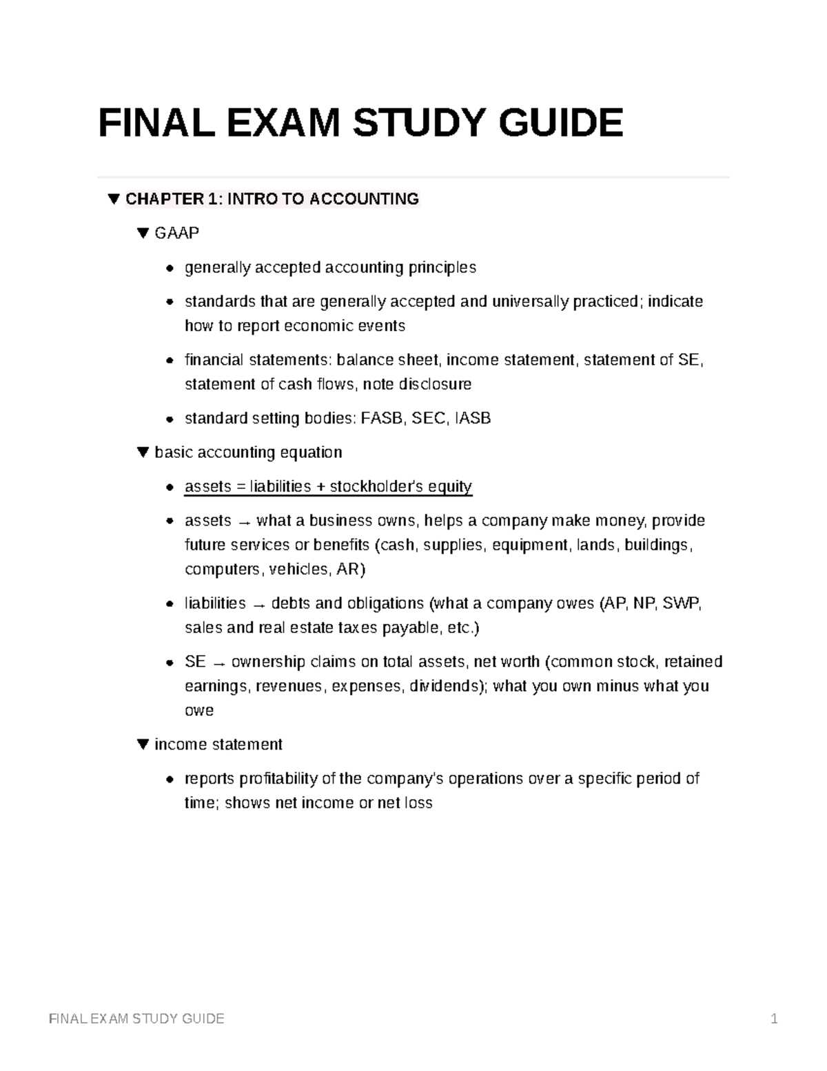 Final EXAM Study Guide - FINAL EXAM STUDY GUIDE CHAPTER 1: INTRO TO ...