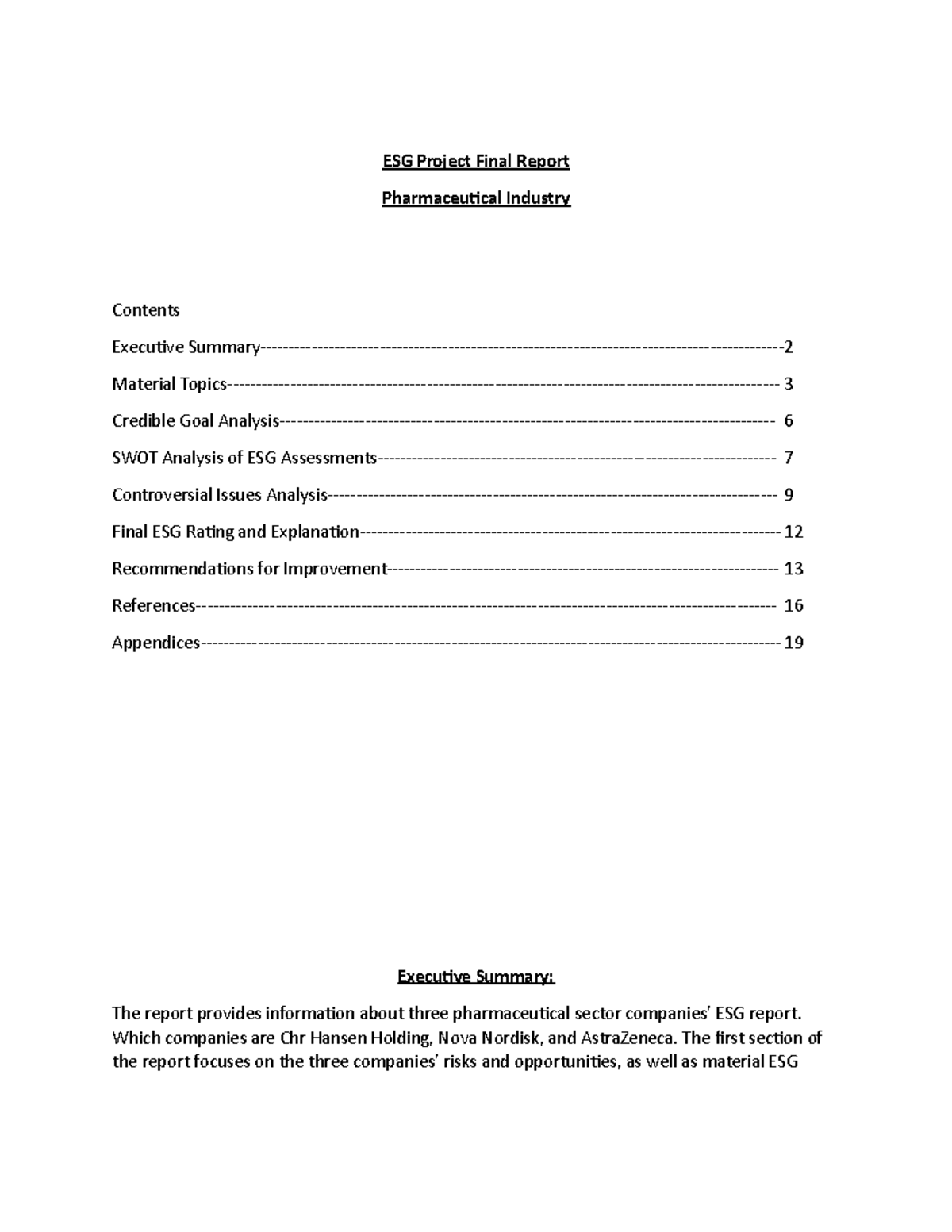 Sustainable report - ESG Project Final Report Pharmaceutical Industry ...