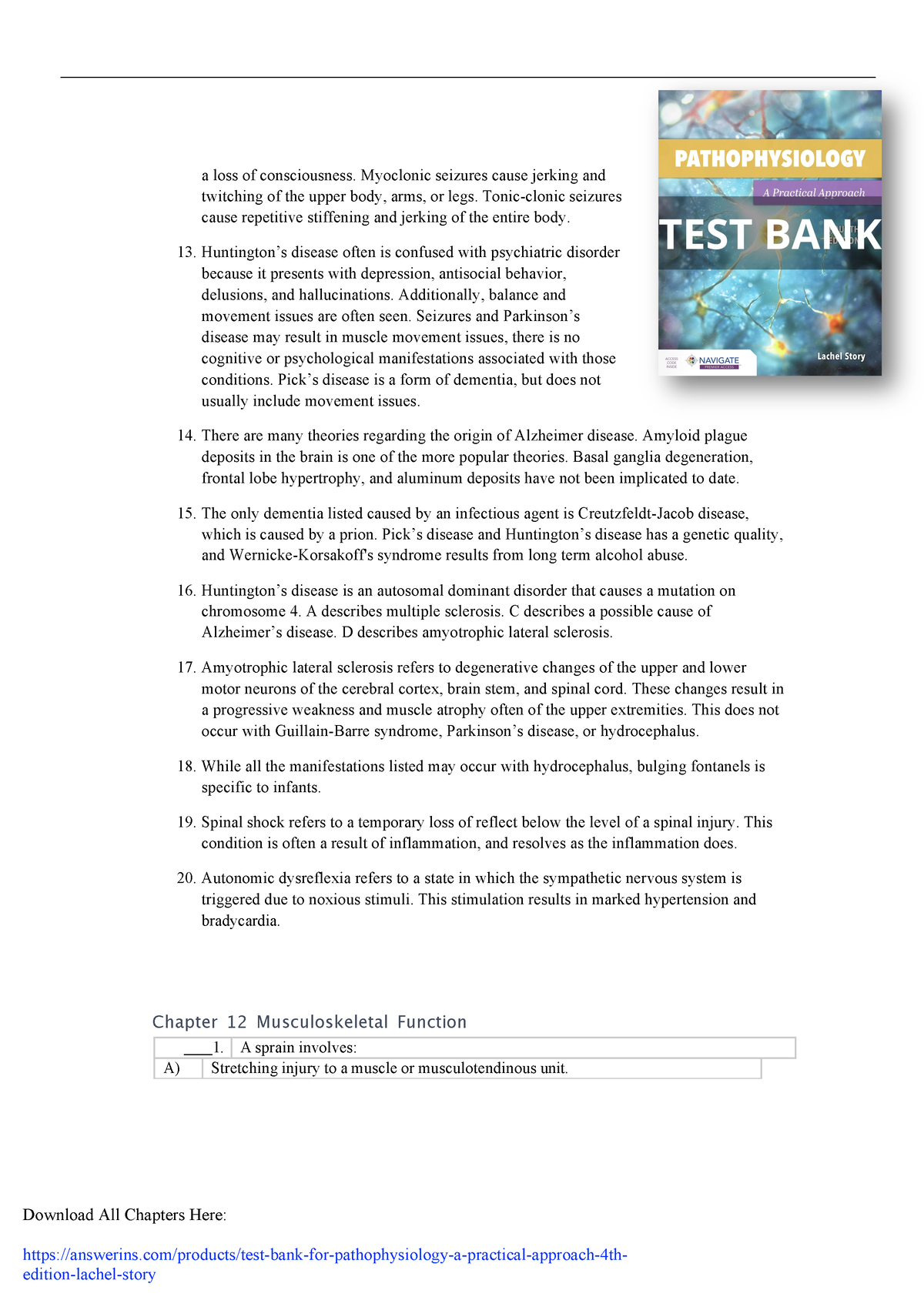 Test Bank For Pathophysiology A Practical Approach 4th Edition ...