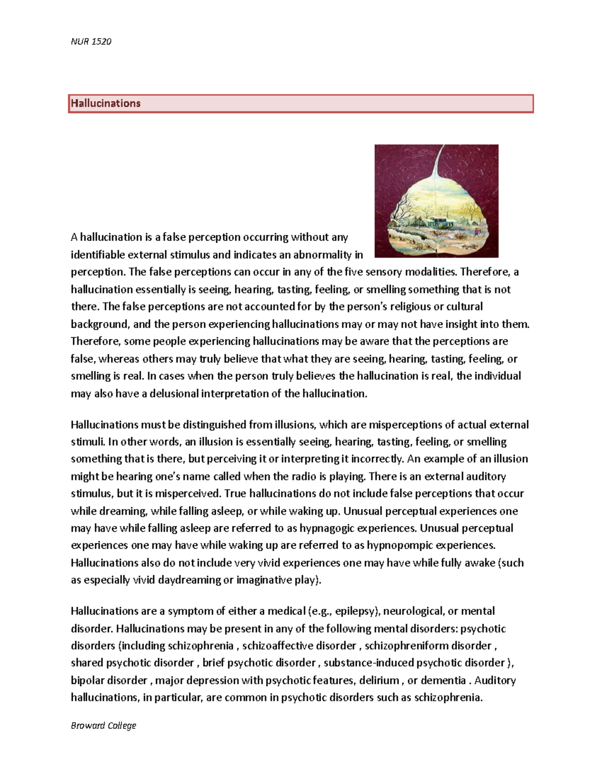 Hallucinations - Professor Feit - Hallucinations A hallucination is a ...