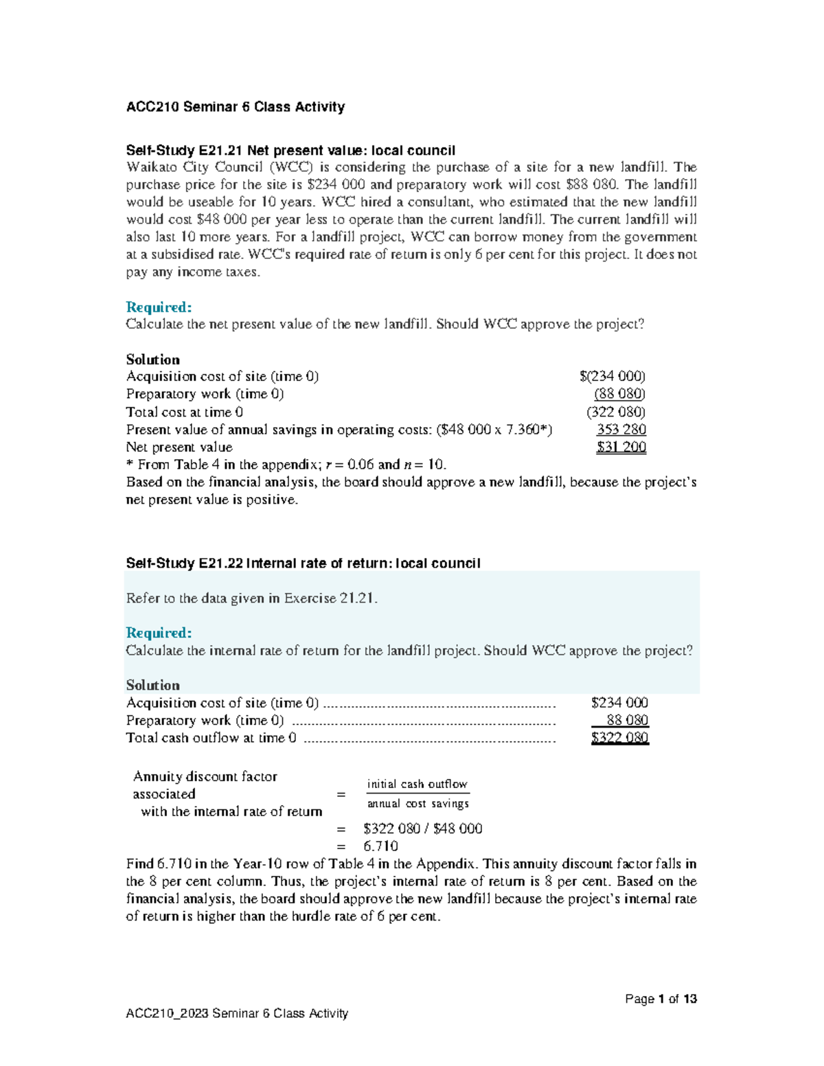 Sem 6 Class Activity Jan2023 Students Final - Page 1 of 13 ACC210 ...