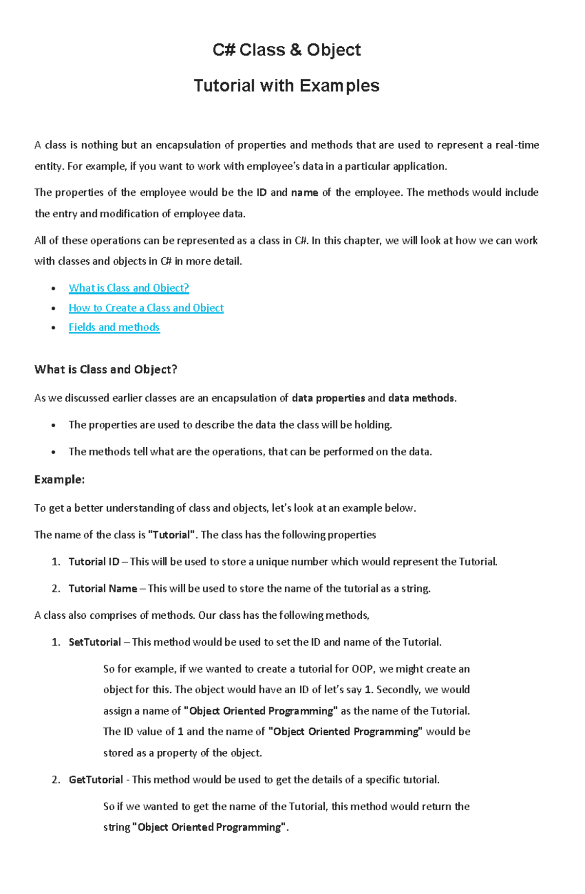 Class And Objects C# - C# Class & Object Tutorial with Examples A class ...