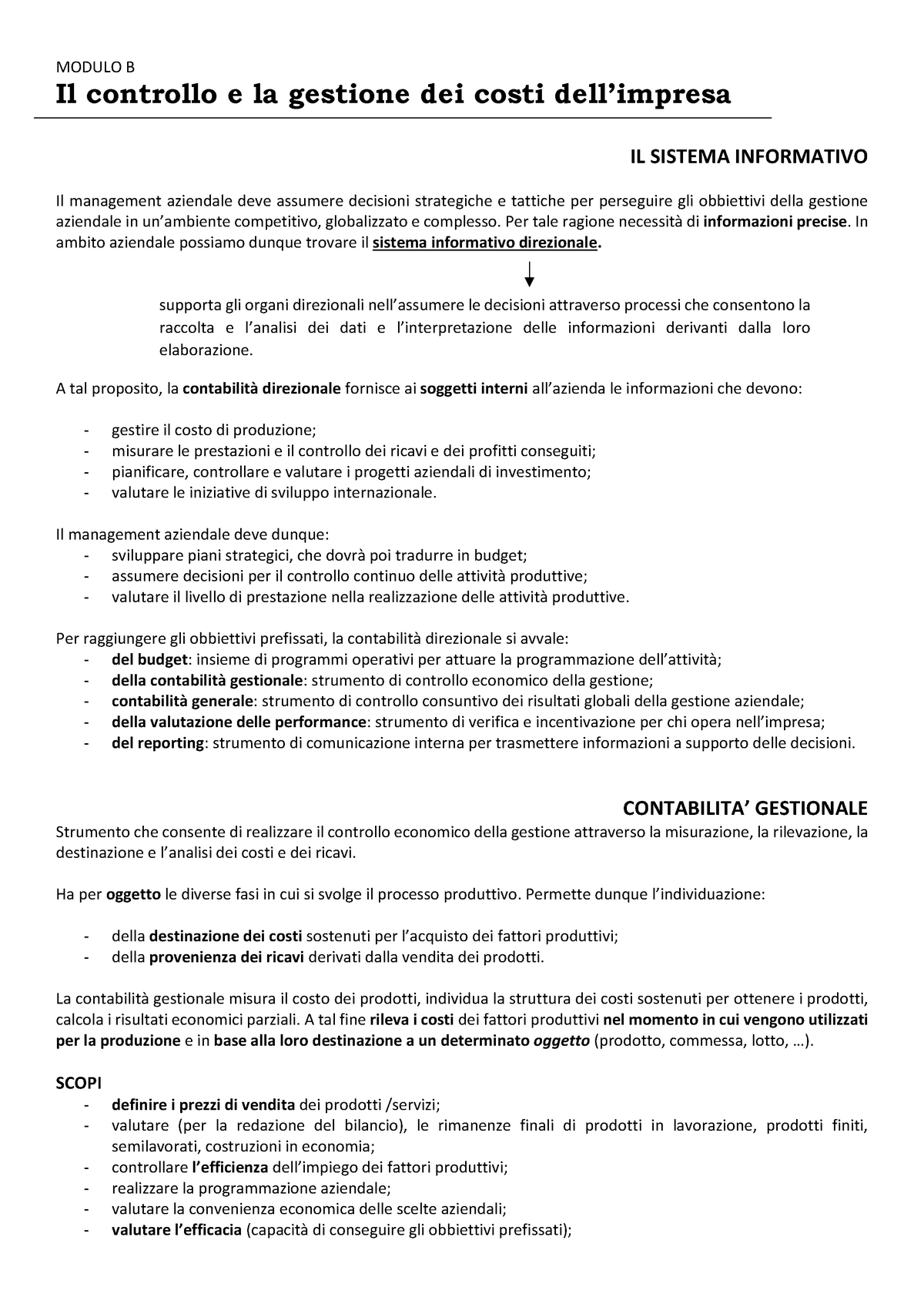 Il Controllo E La Gesione Dei Costi D'impresa- Modulo B - Economia E ...