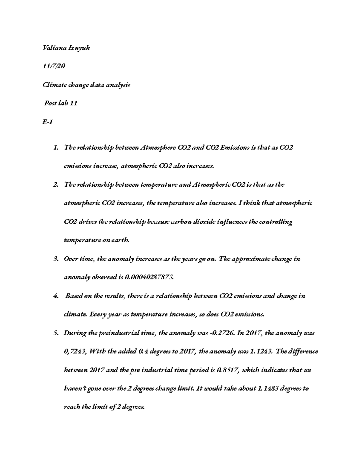 Climate change data analysis post lab - Valiana Iznyuk 11/7/ Climate ...