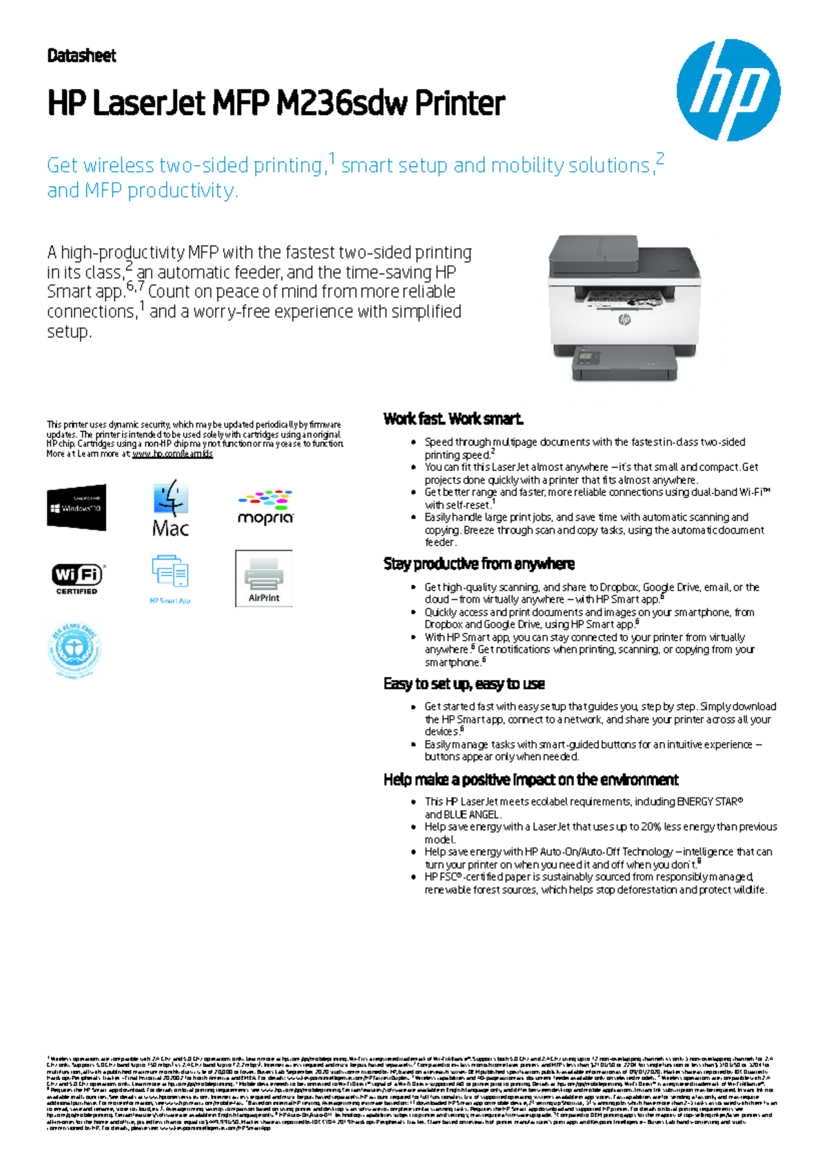HP Laser Jet MFP M236sdw Printer - Datasheet - Datasheet HP LaserJet ...