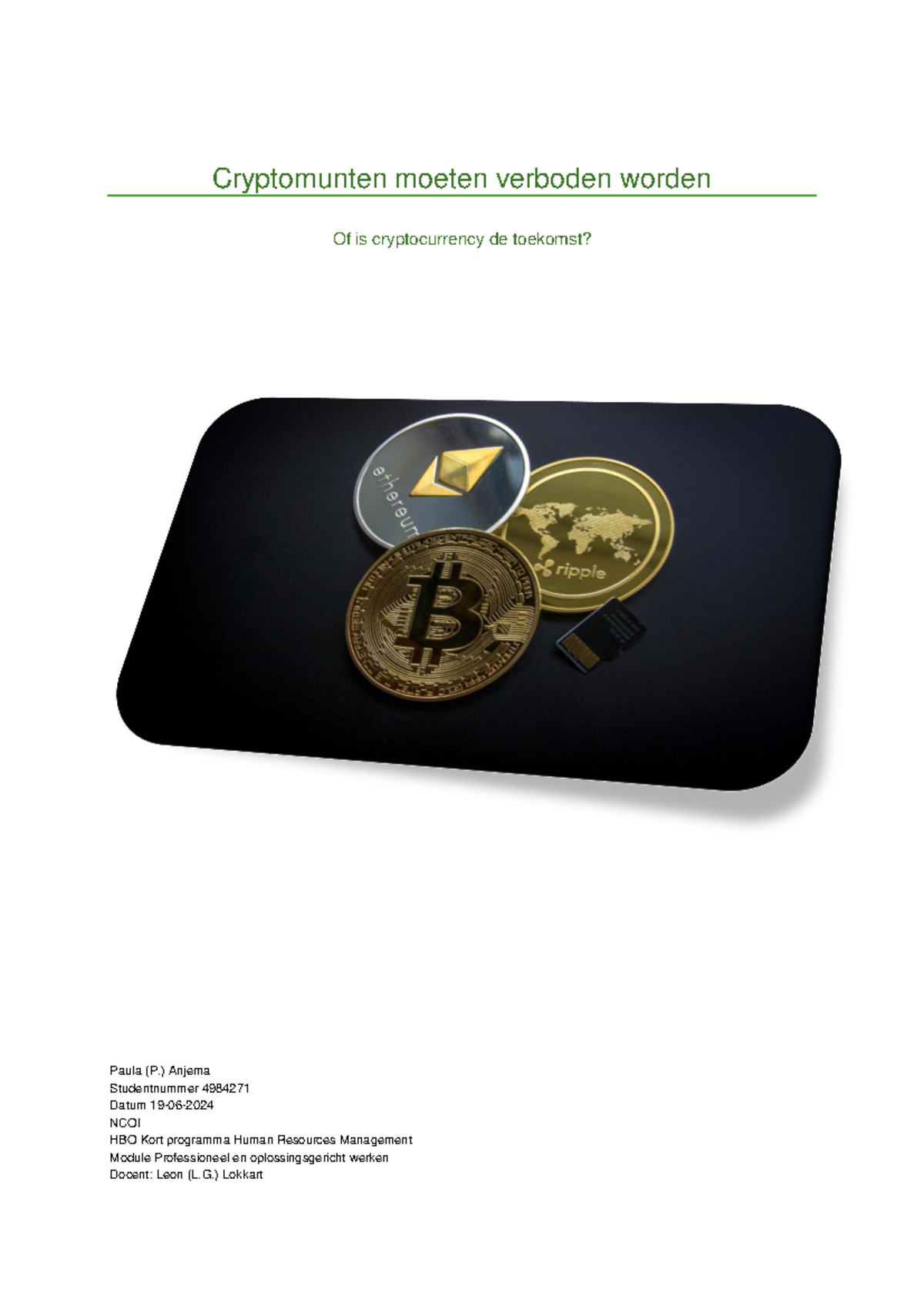 Moduleopdracht Professioneel en oplossingsgericht werken - Cryptomunten ...