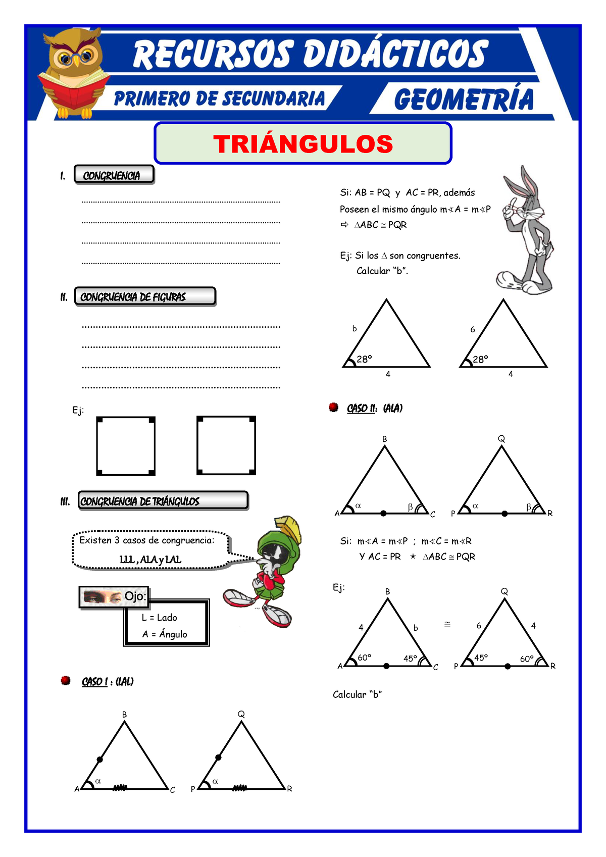 Congruencia De Triangulos Para Primero De Secundaria TRINGULOS I CONGRUENCIA Studocu