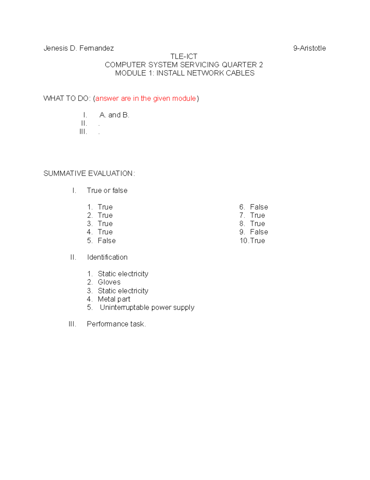 science module answers science module answers - Jenesis D. Fernandez 9 ...
