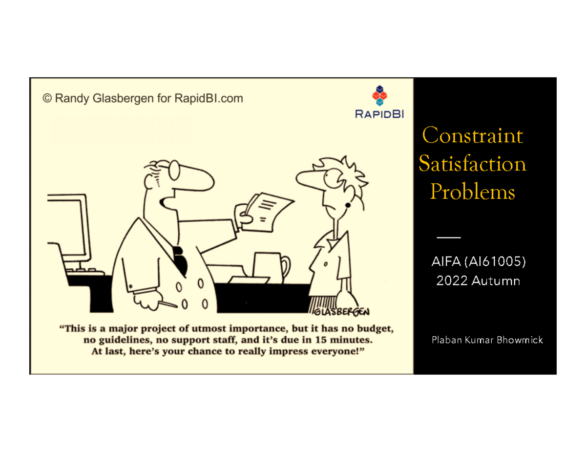 10. CSP - Constraint Satisfaction Problems Plaban Kumar Bhowmick AIFA ...