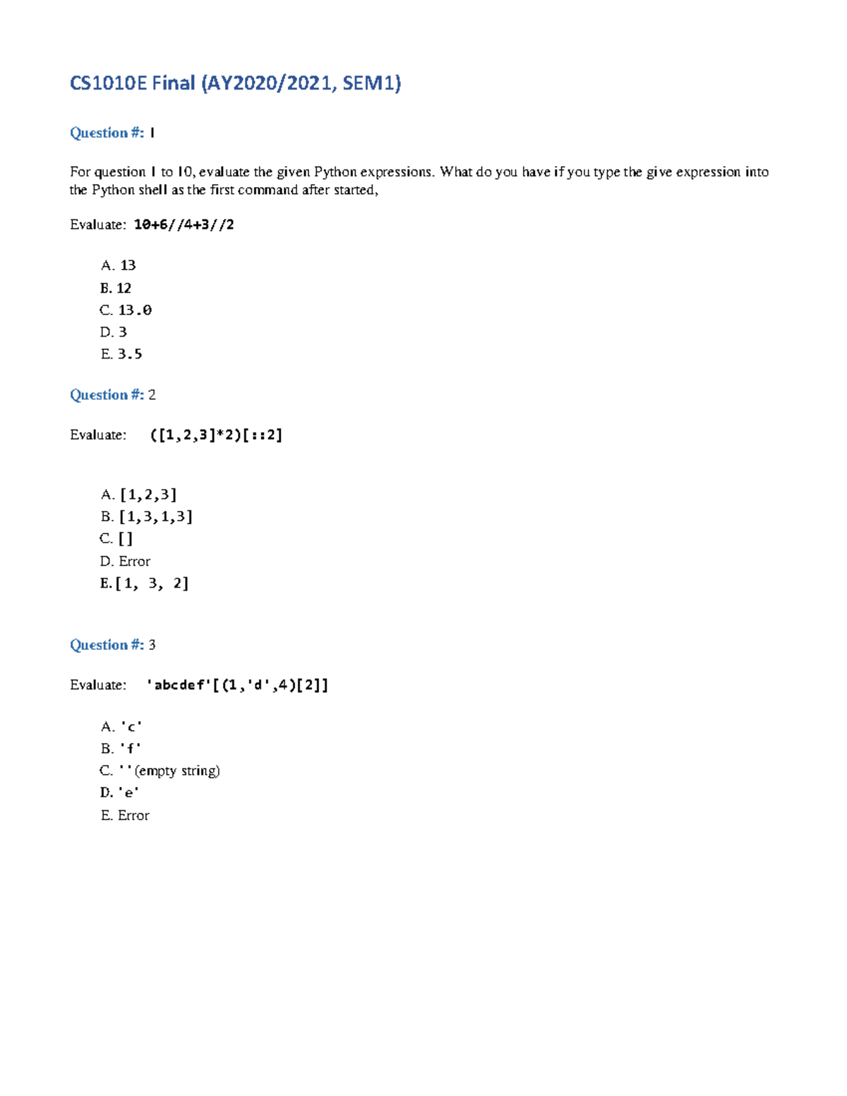 2020 21 S1 Final Polish - CS1010E Final (AY2020/2021, SEM1) Question ...