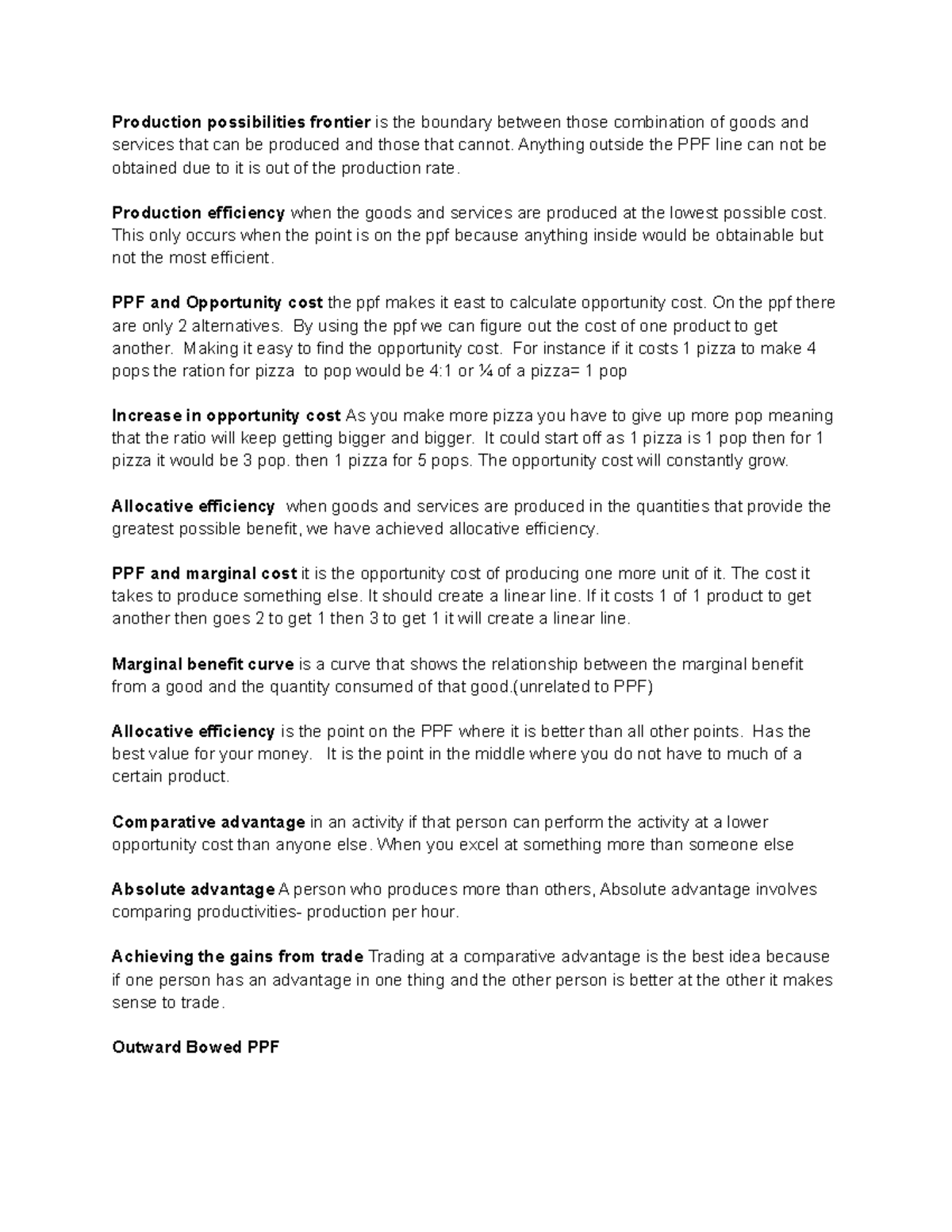 Chapter 2 - Lecture notes 3-4 - Production possibilities frontier is ...