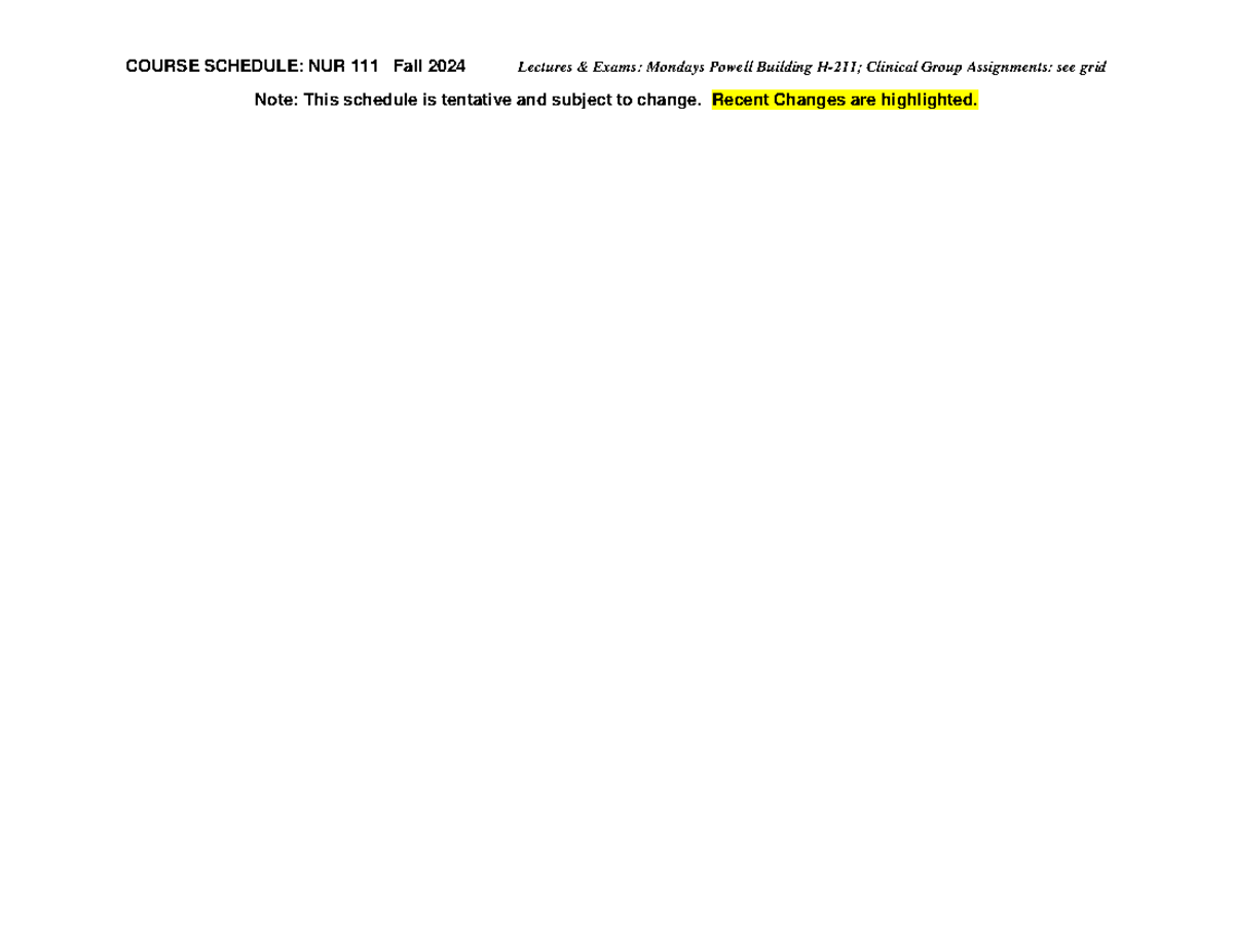 Updated Schedule 10 03 2024 - Note: This schedule is tentative and ...