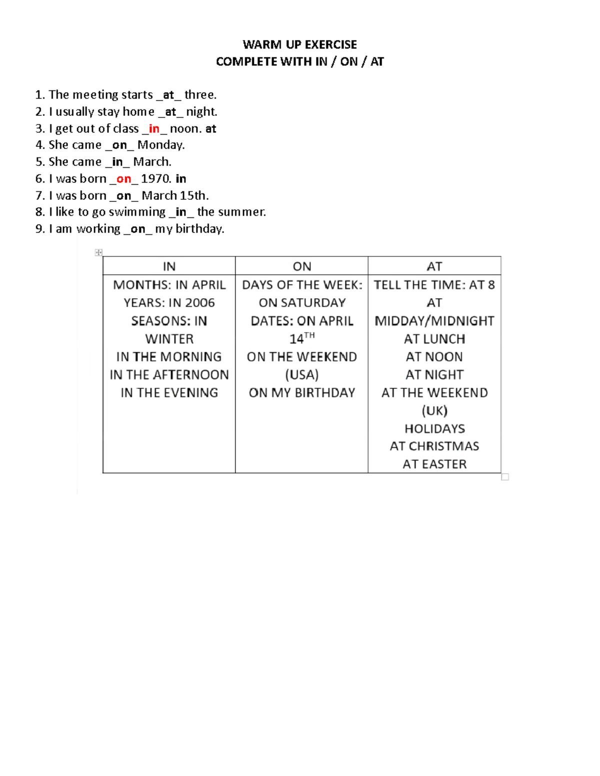 Class 1- October 28TH - adgfsgsegse - WARM UP EXERCISE COMPLETE WITH IN ...