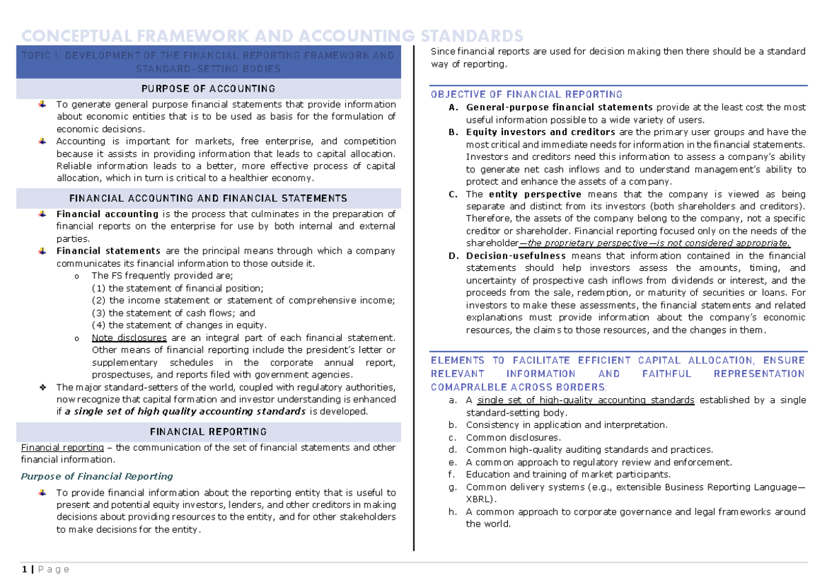 Conceptual Framework and Accounting Standards - TOPIC 1: DEVELOPMENT OF ...