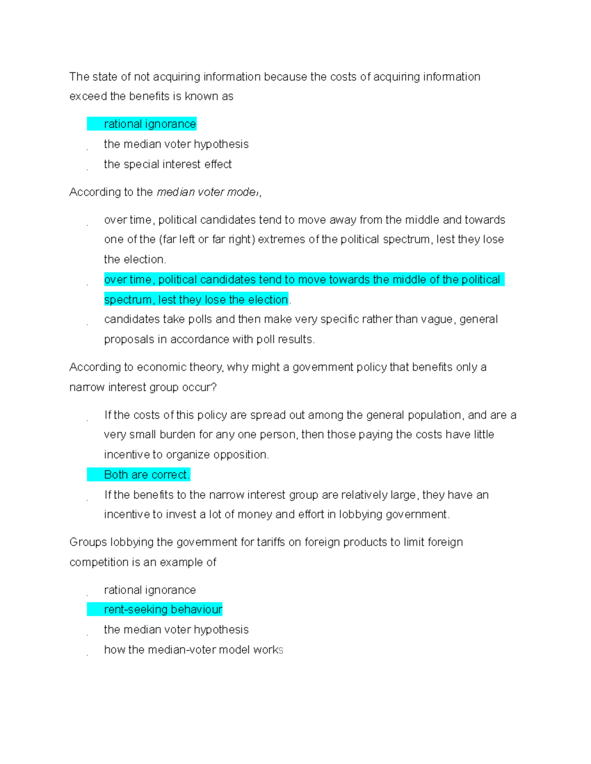 Public Choice Theories Ed Puzzle Answers The state of not acquiring information because the