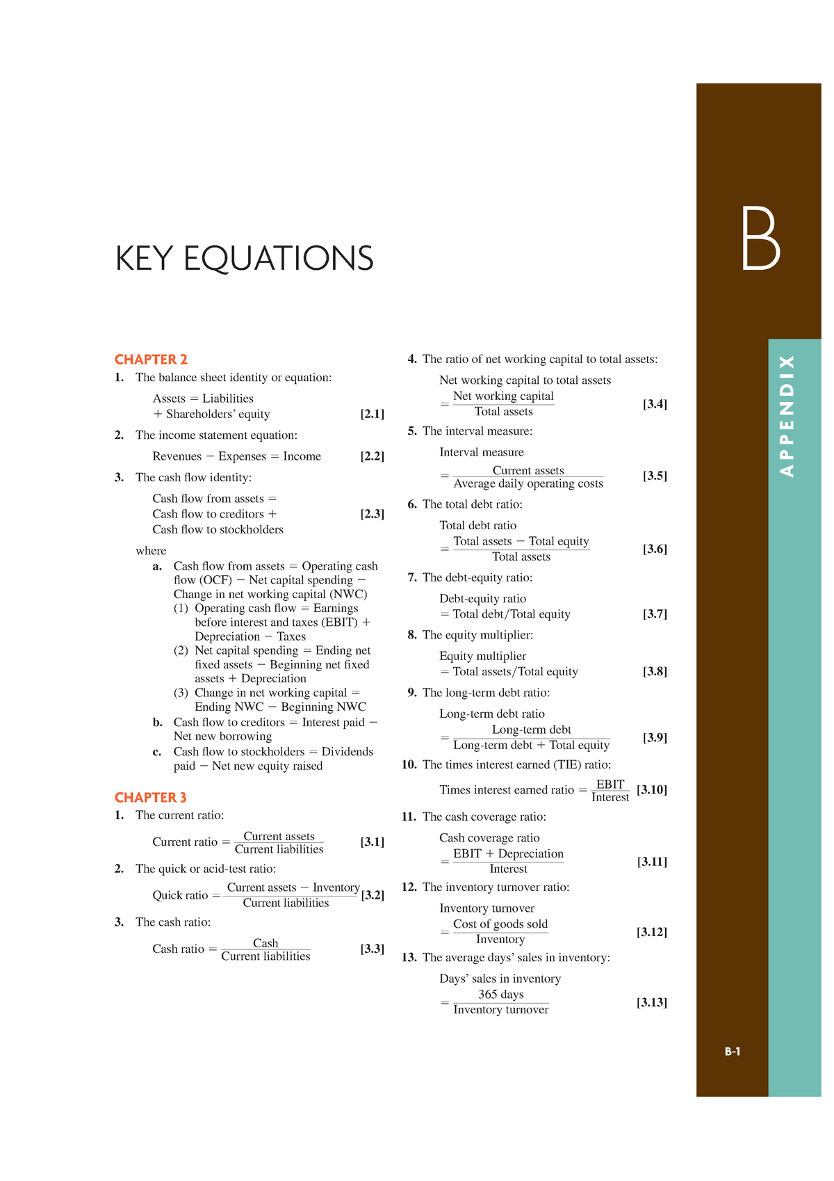 Formula Sheet For Exams - B A P P E N D I X B- ####### CHAPTER 2 The ...