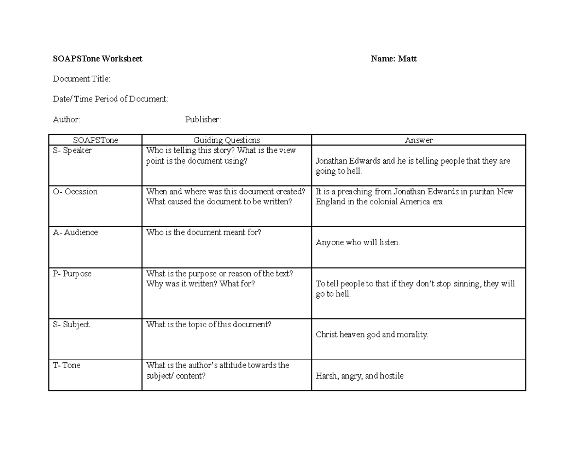 Soapstone Worksheet reading and chemistery SOAPSTone Worksheet Name