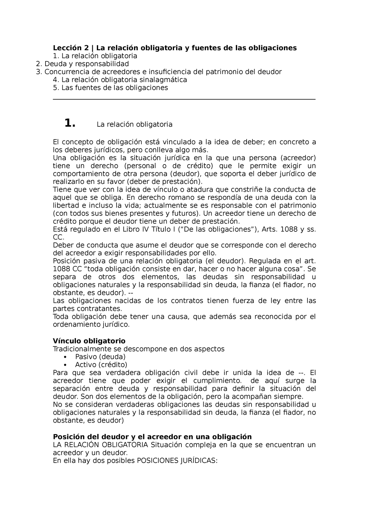 Obligaciones Y Contratos Tema 2 Lección 2 La Relación Obligatoria Y Fuentes De Las 5730