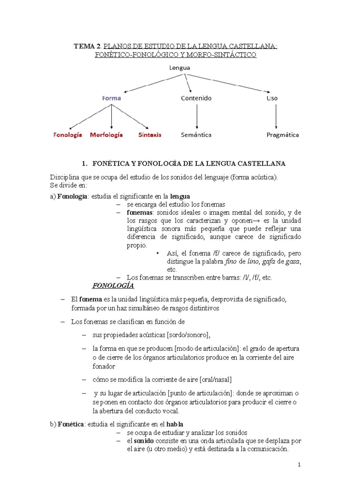 TEMA 2 fonologia morfologia sintaxis TEMA 2. PLANOS DE ESTUDIO DE LA