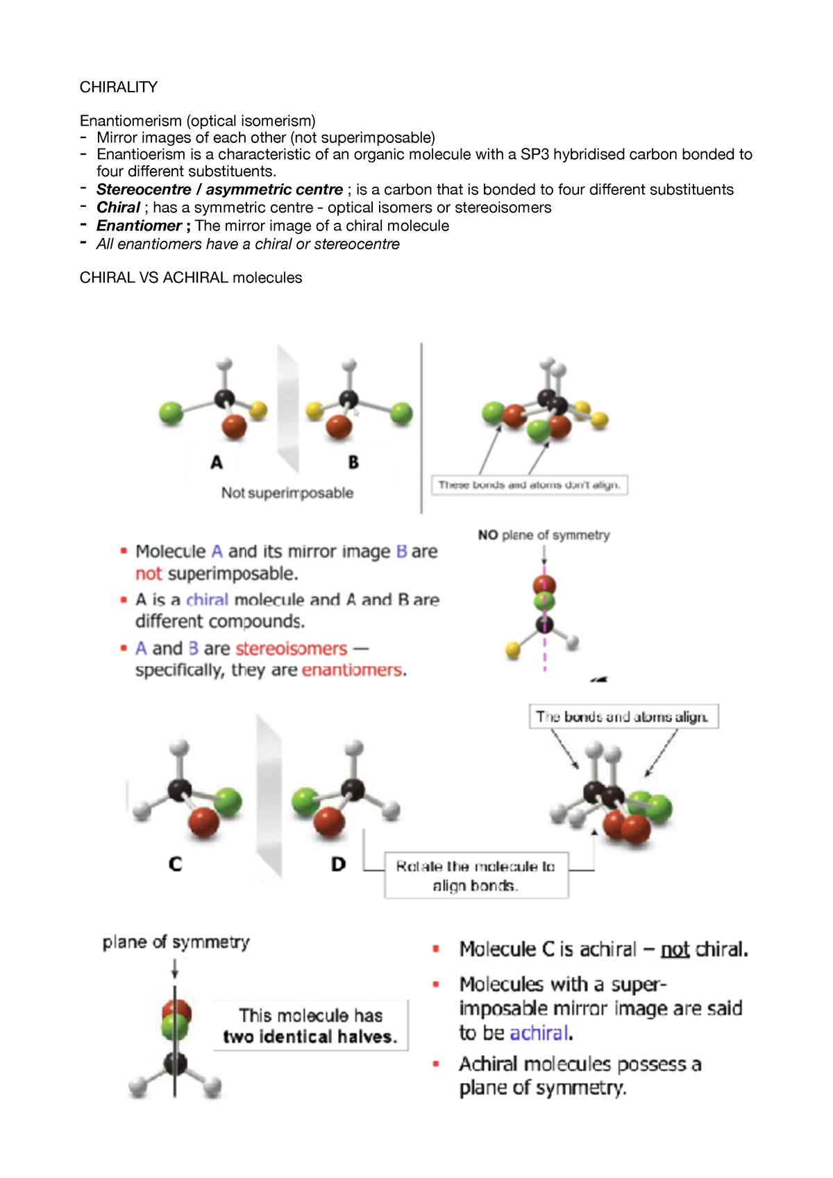 WEEK 11 CHEM - week 11 summary - CHIRALITY Enantiomerism (optical ...