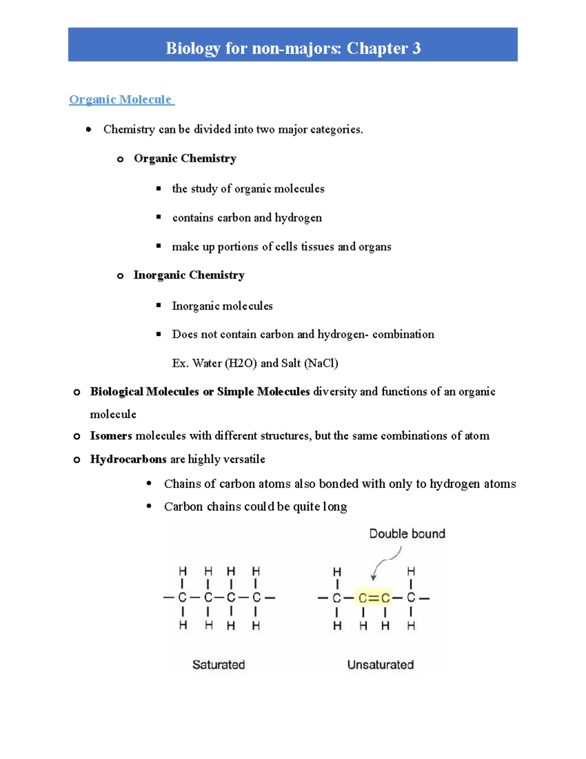 Biology Chapter 3 Organic Molecule - Organic Molecule Chemistry can be ...