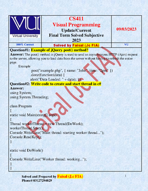 CS411 Solved Subjective Final TERM BY Junaid - CS411-Visual Basics ...