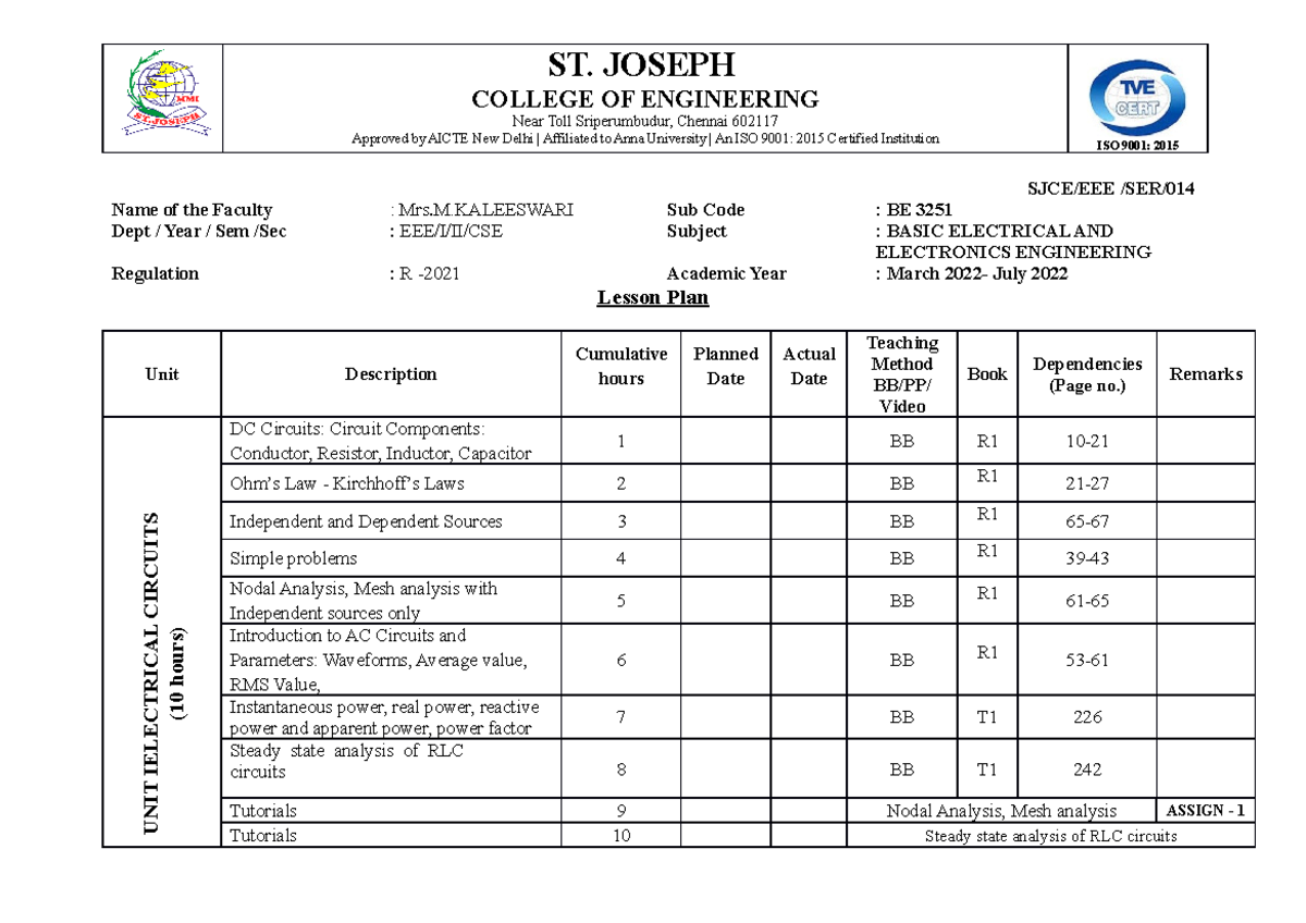 BASIC ELECTRICAL AND ELECTRONICS ENGINERING - COLLEGE OF ENGINEERING ...