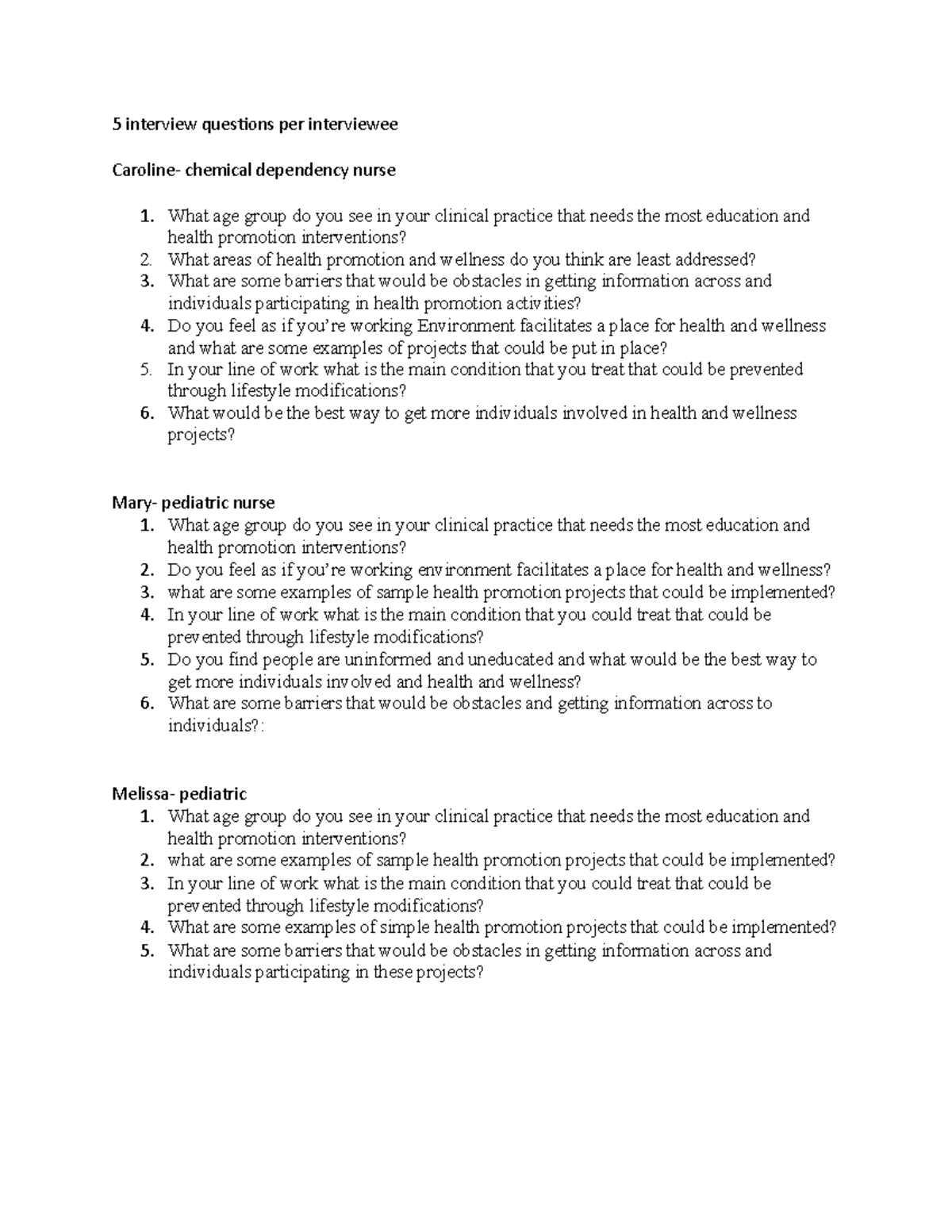 Interview Questions What Age Group Do You See In Your Clinical 