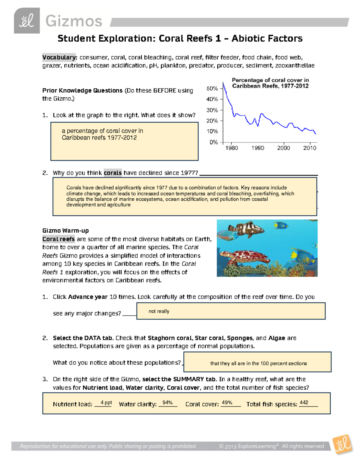 Coral Reef 1SE - here - Student Exploration: Coral Reefs 1 – Abiotic ...