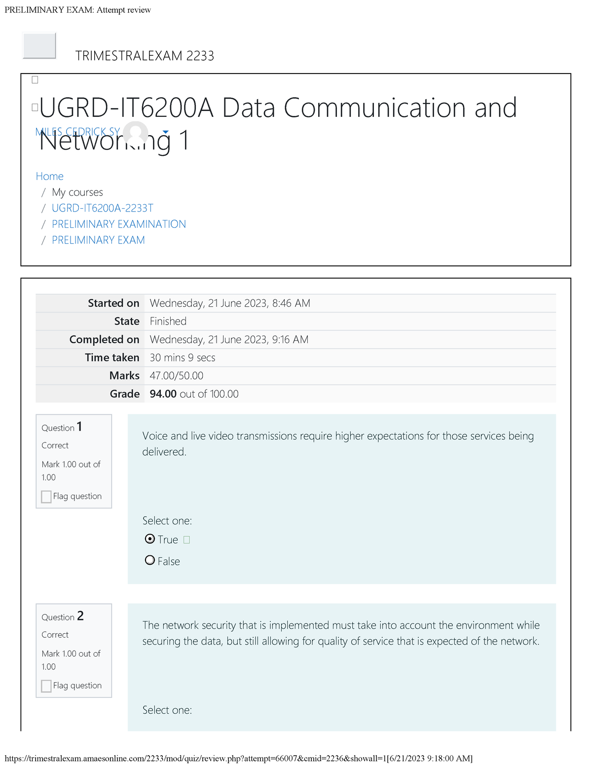 UGRD IT6200A Data Communication And Networking 1 Preliminary EXAM ...