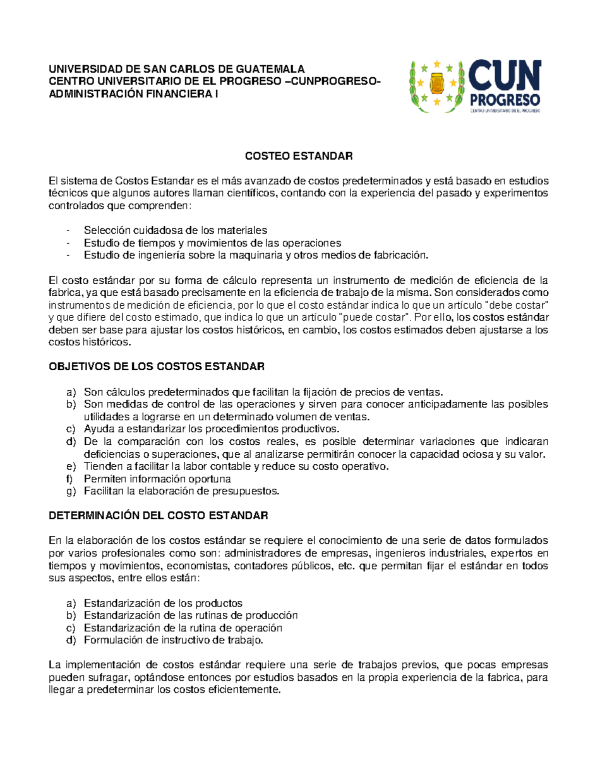 Costeo Estandar Contenido Costeo Estandar El Sistema De Costos