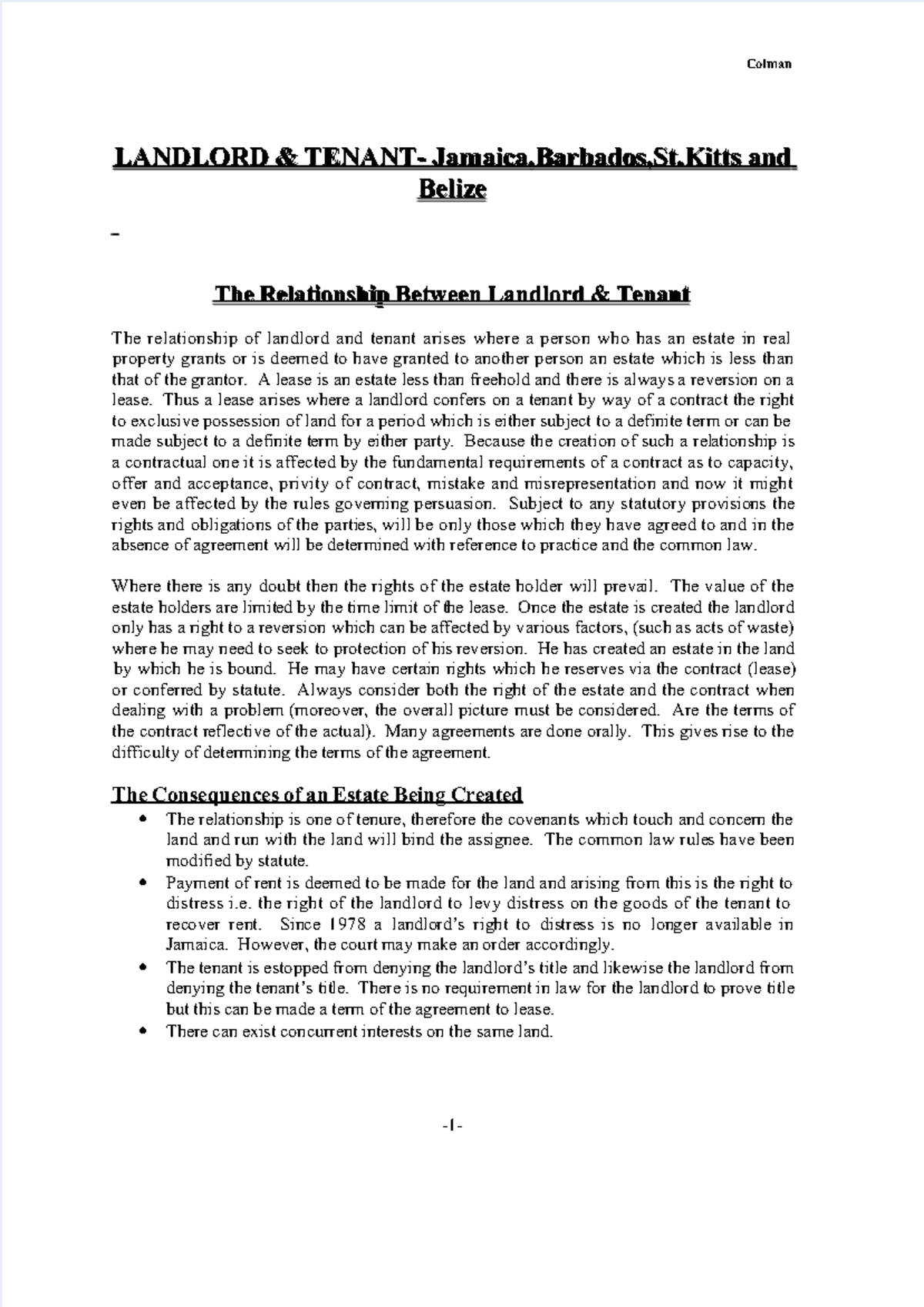 Vdocuments case LANDLORD & TENANT Jamaica,B LANDLORD & TENANT