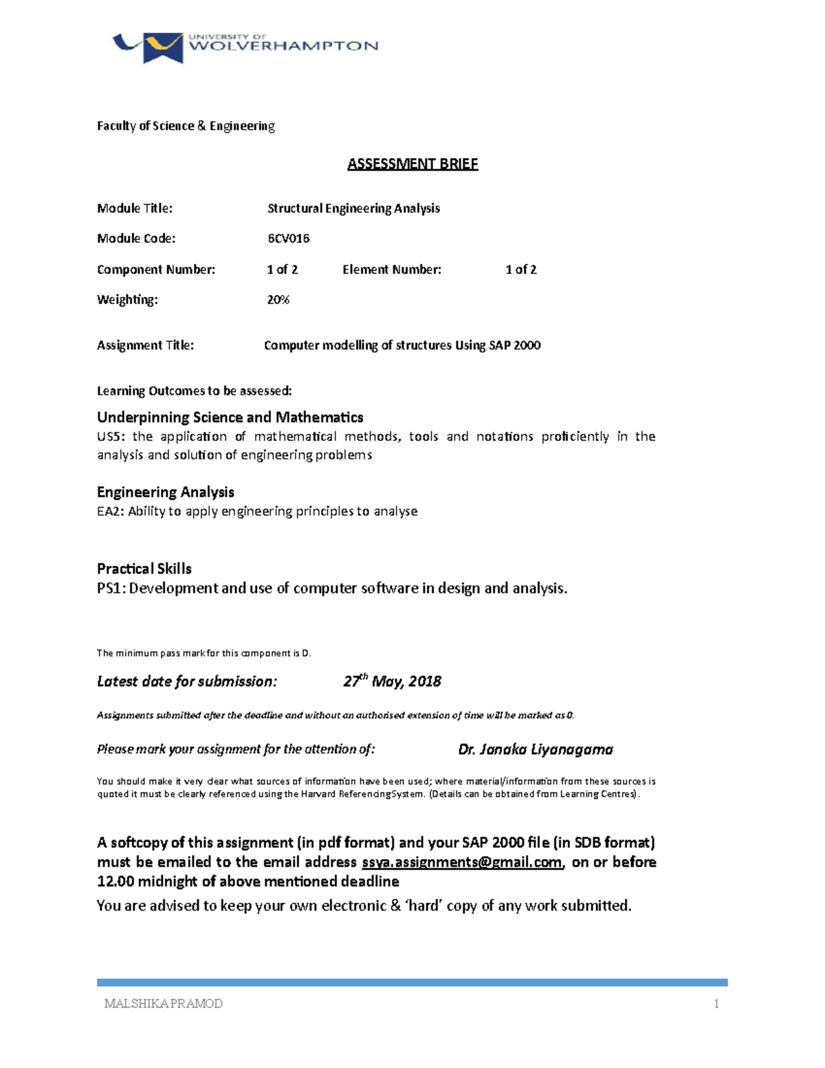 Structural assignment PDF - Faculty of Science & Engineering ASSESSMENT ...