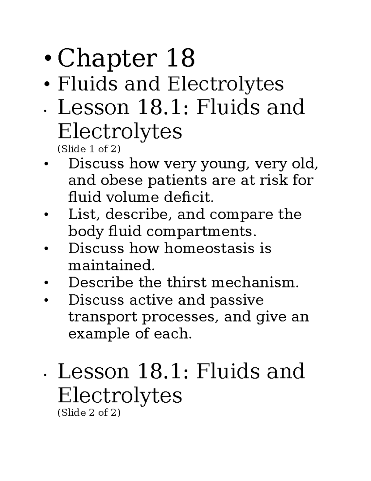 Chapter 18 Study Guide - • Chapter 18 • Fluids and Electrolytes ...