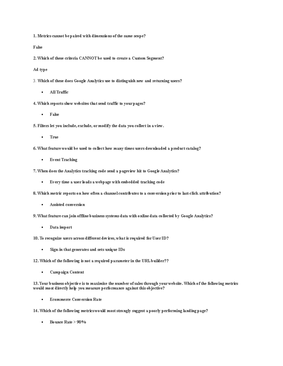 notes for certifications - 1. Metrics cannot be paired with dimensions ...