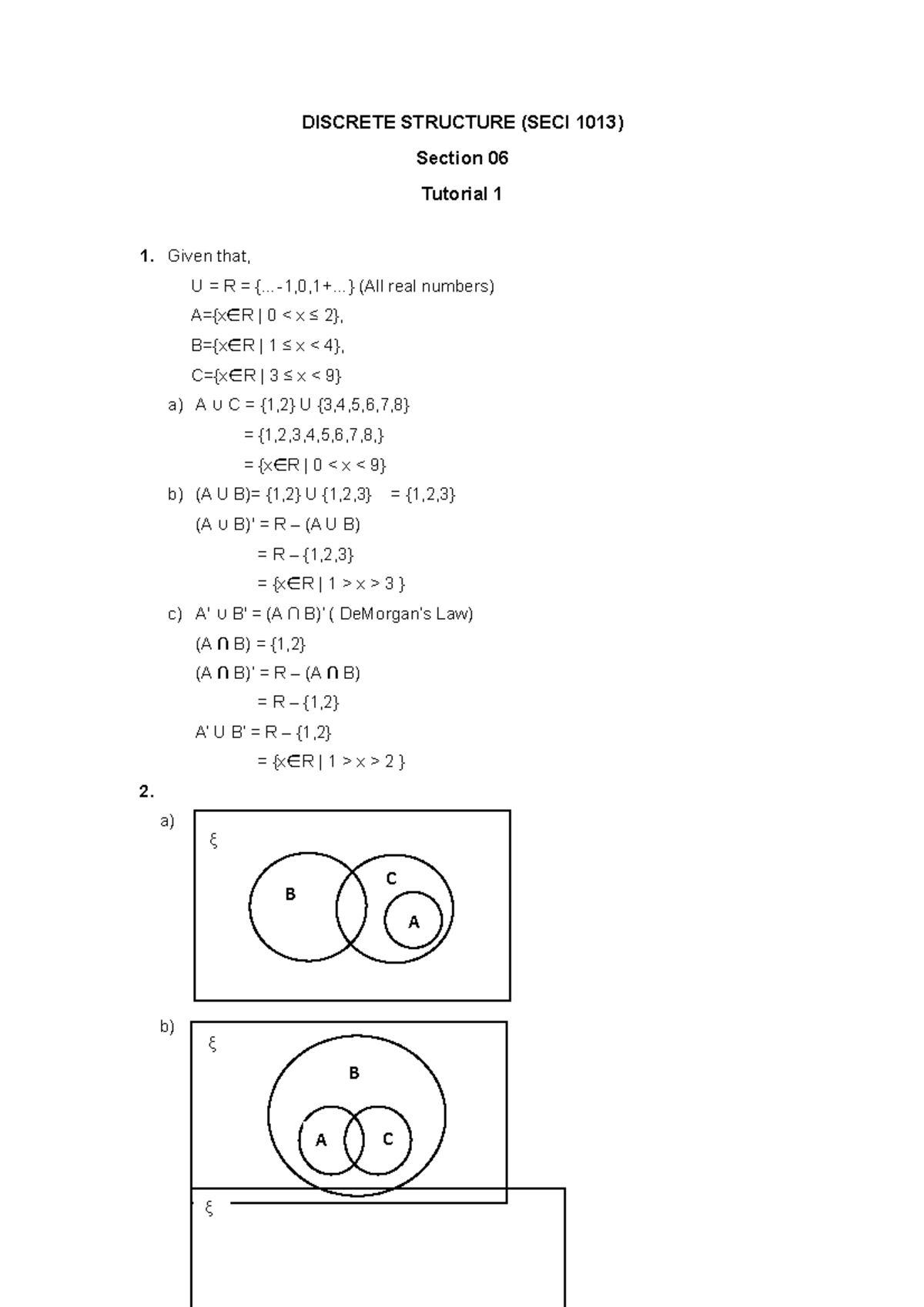 Discrete Structure Assignment 1 Qn 1,2,6 answers - UTM - Studocu