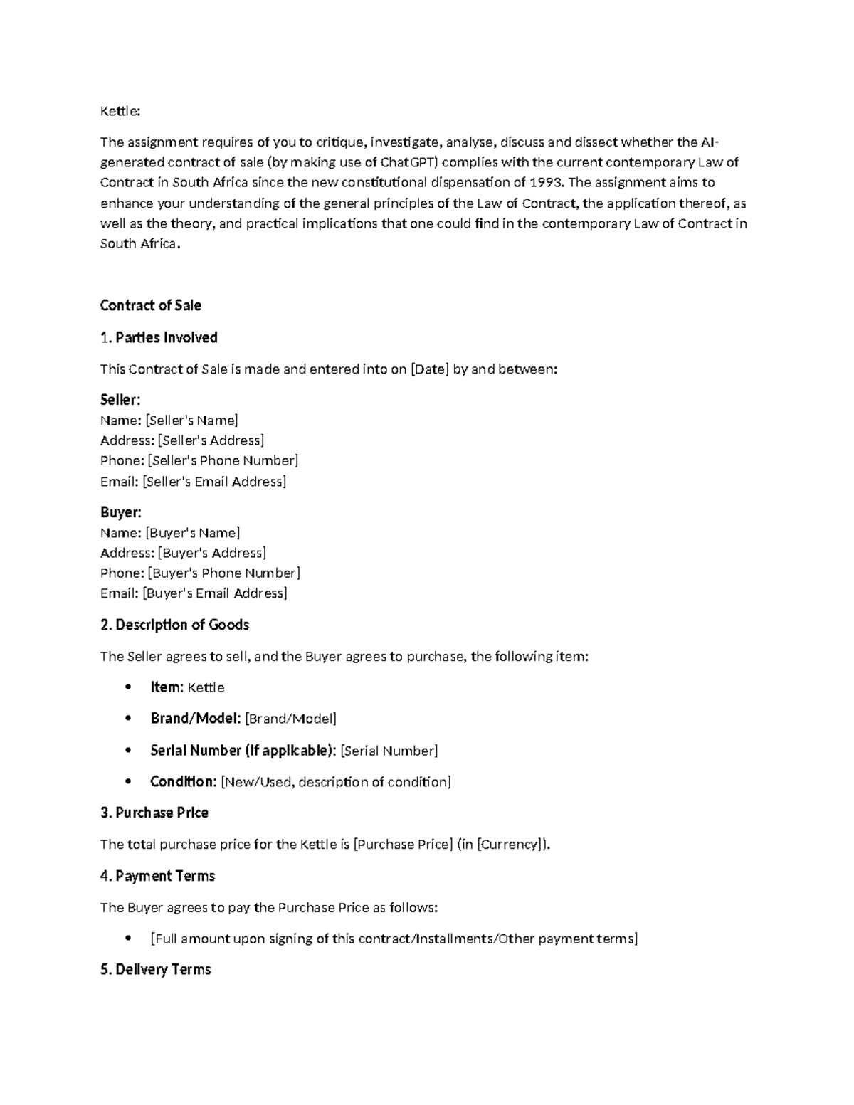 Kettle CNT 301 - ai cintract - Kettle: The assignment requires of you ...