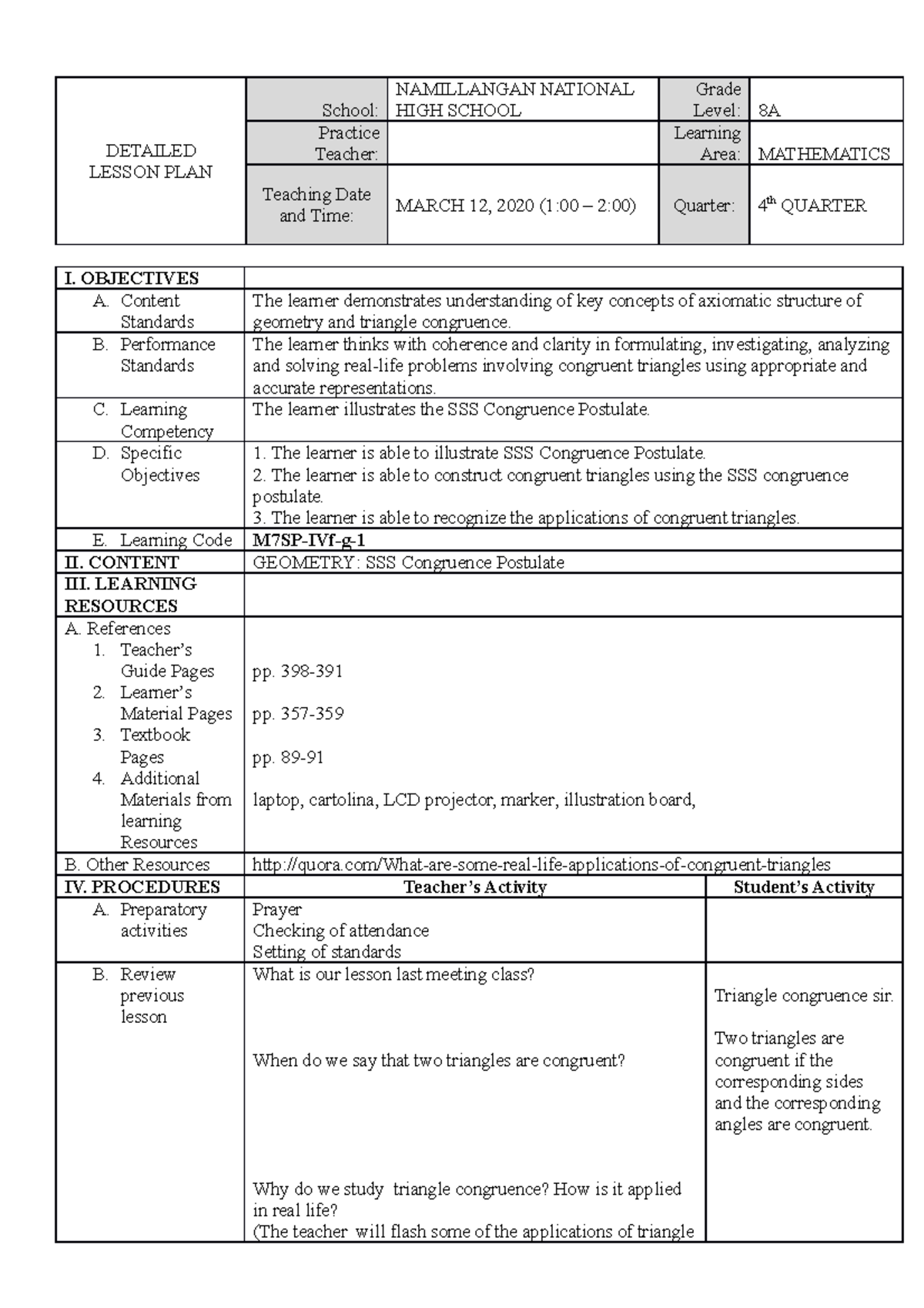 Sample-Detailed-Lesson-Plan-Math - DETAILED LESSON PLAN School ...
