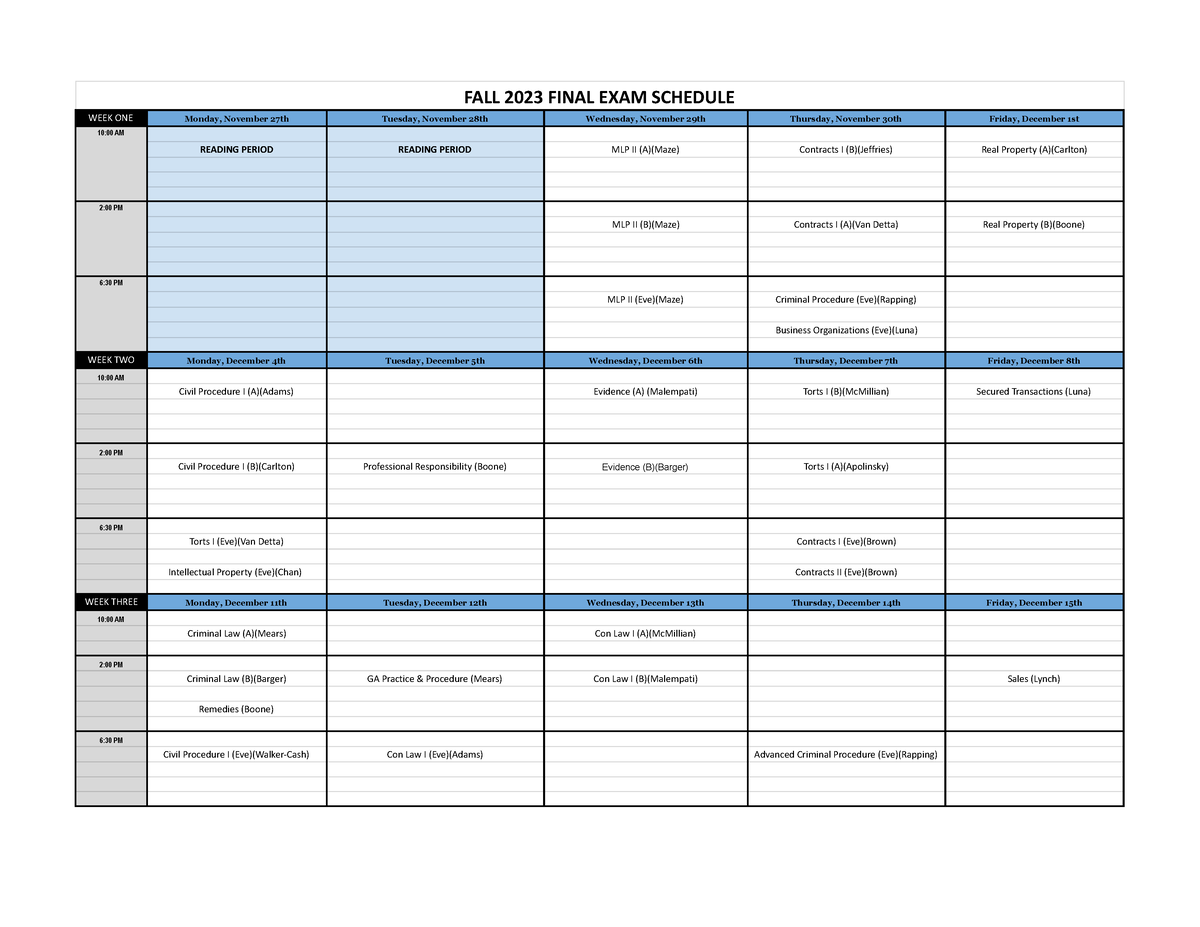 Final Exam Schedules Pdf - F2023 - Fall 2023 Final Exam Schedule Week 