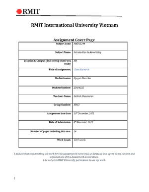 rmit assignment cover sheet