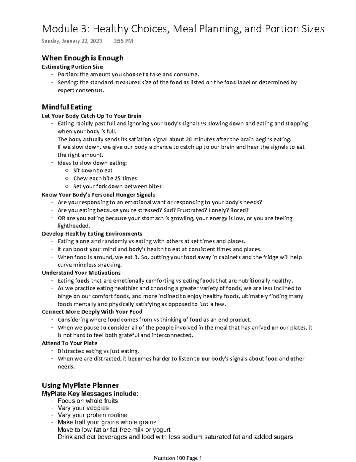 Module 3 Healthy Choices, Meal Planning, and Portion Sizes - When ...