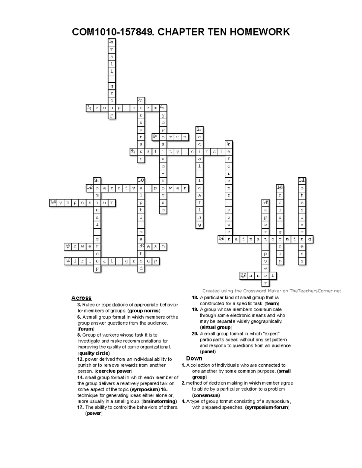 chapter 10 homework answer key