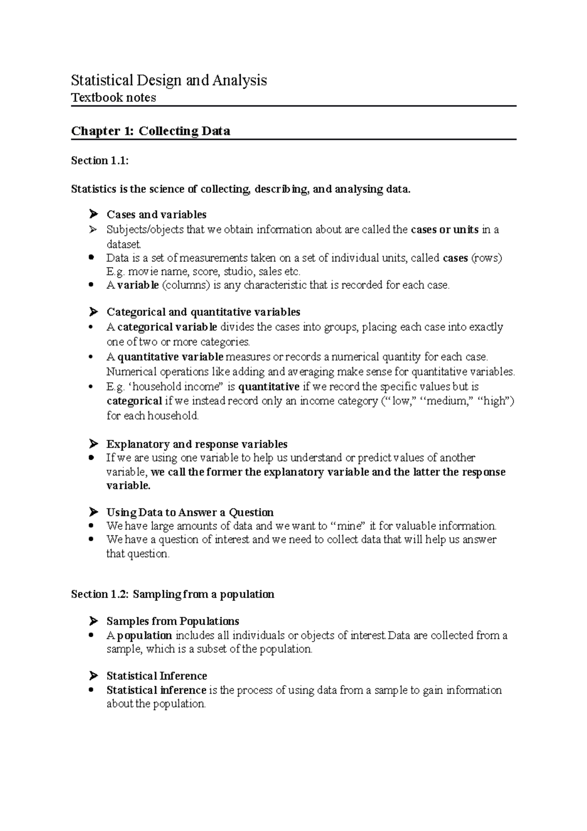 Statistical Design and Analysis Textbook Notes - Statistical Design and ...