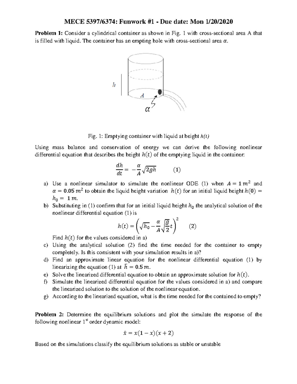 Funwork 1 S2020 - Mece 5367 - Control System Analysis And Design - - Studocu
