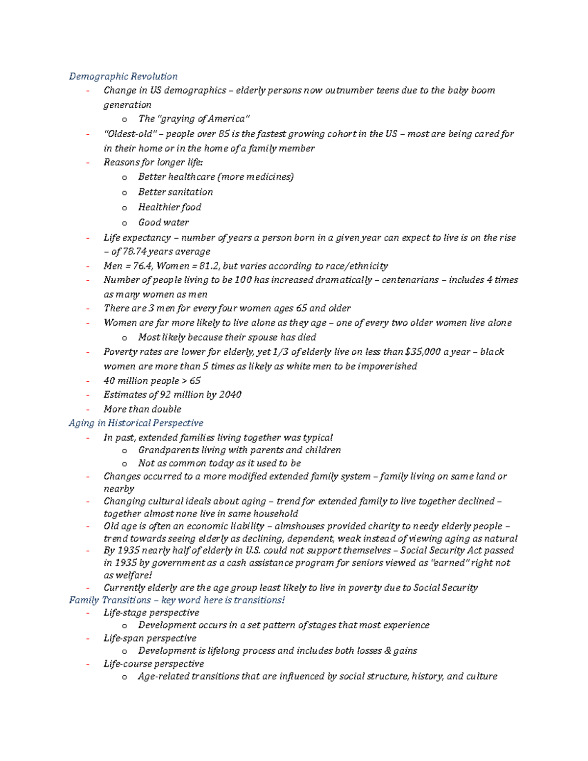 Families in Society Chapter 14 Notes - Middle Adulthood-Aging ...