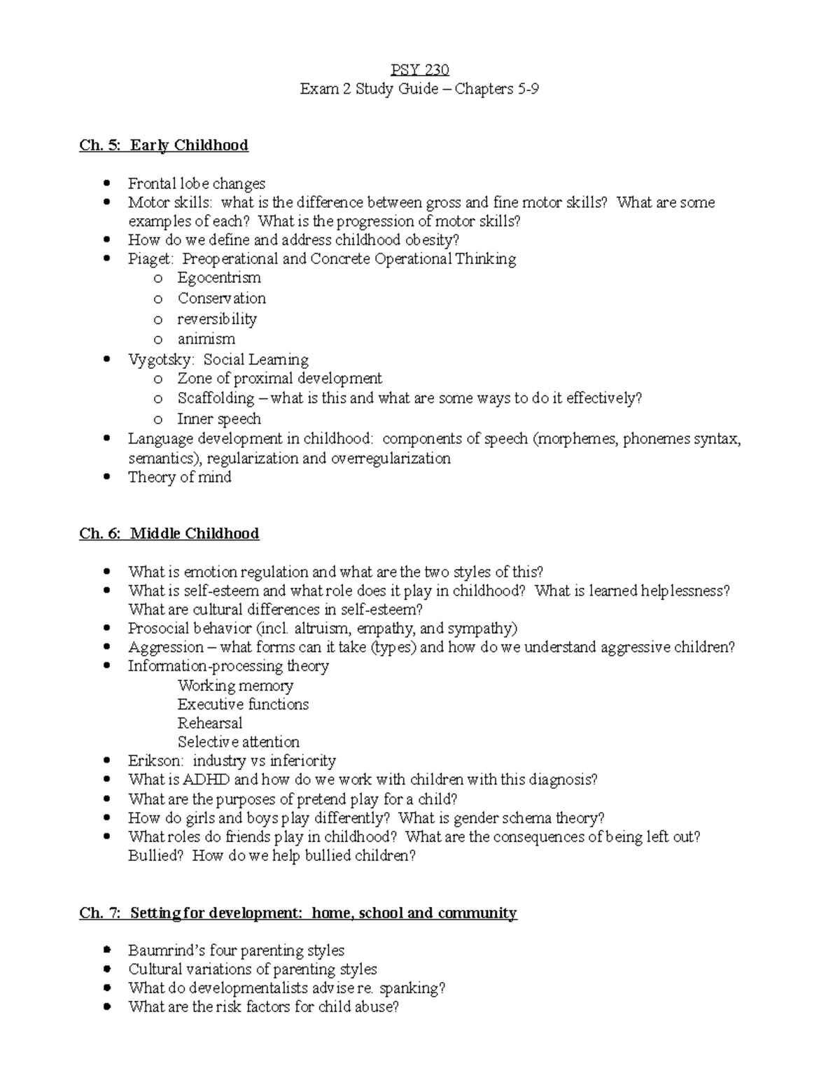 230 exam 2 study guide 5th ed - PSY 230 Exam 2 Study Guide – Chapters 5 ...