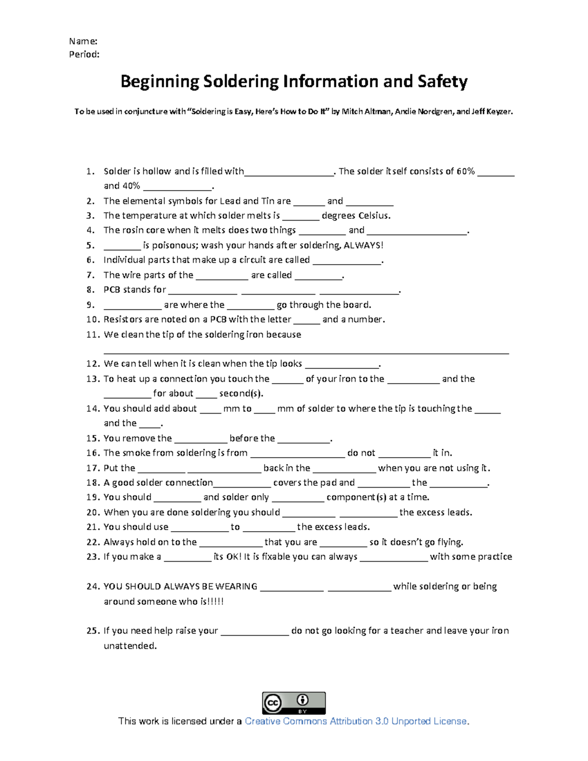 Soldering Information and Safety Quiz “Soldering is Easy, Here’s How to