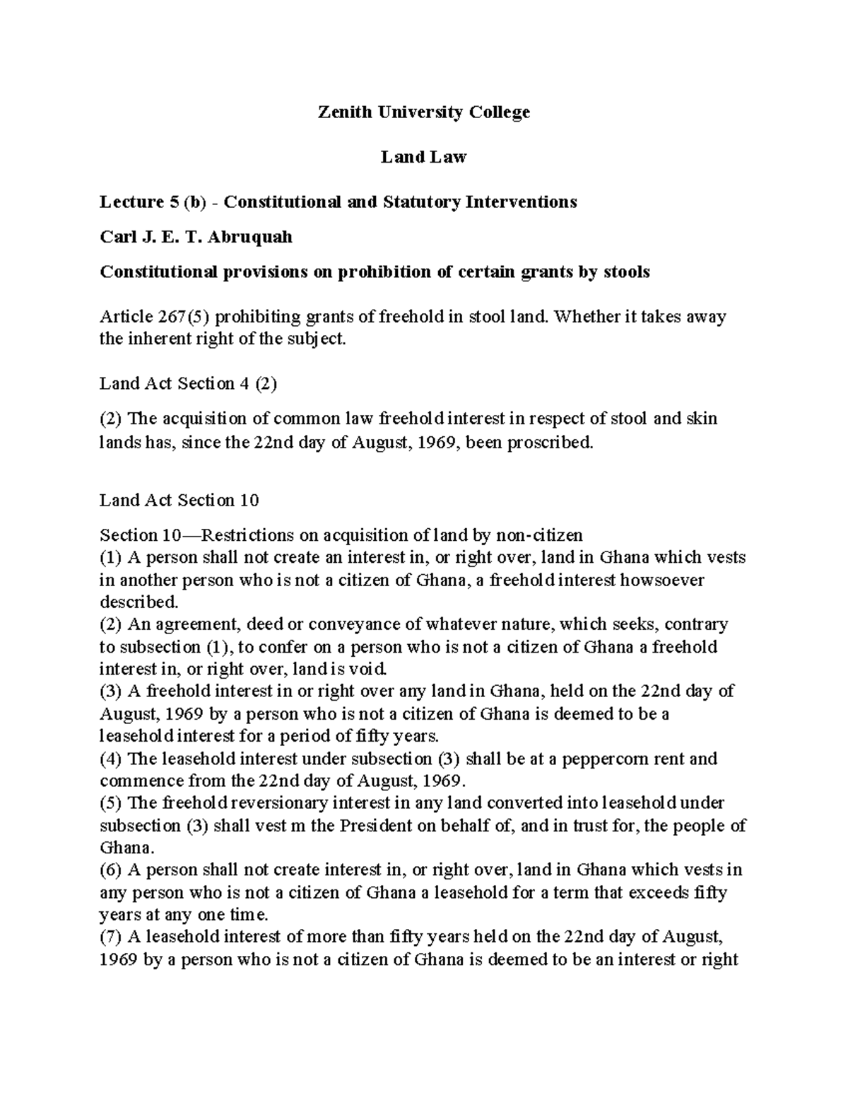 Lecture 5 B Constitutional And Statutory Interventions - Zenith ...